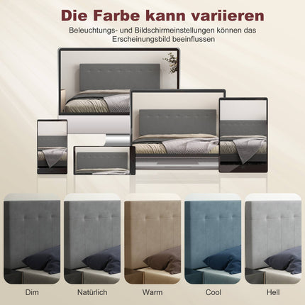 Adjustable Velvet Headboard with Metal Legs, 140 cm, Gray