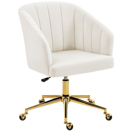 Adjustable Velvet Office Chair, Foam Padding, Cream White