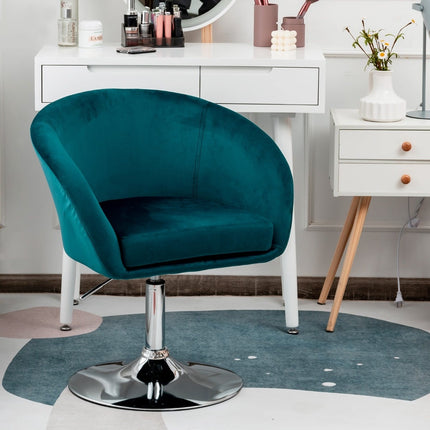 Adjustable Velvet Swivel Bar Stool with Round Back, Green