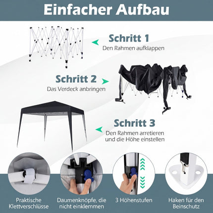 Adjustable Waterproof Pop-Up Gazebo, 3x3m, Black