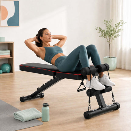 Adjustable Weight Bench with Resistance Bands, Foldable