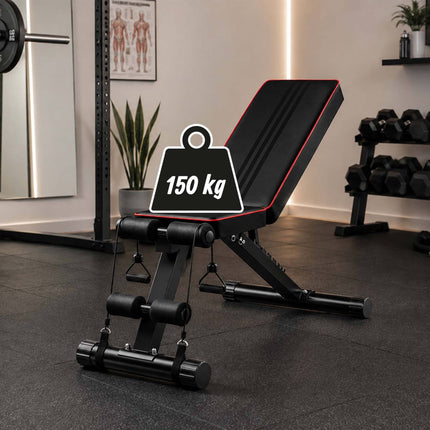 Adjustable Weight Bench with Resistance Bands, Foldable