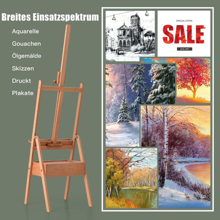 Adjustable Wooden Easel with Drawer for Artists