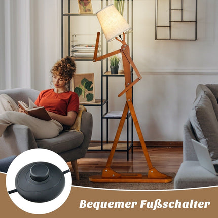 Adjustable Wooden Floor Lamp – 160 cm, Fabric Shade