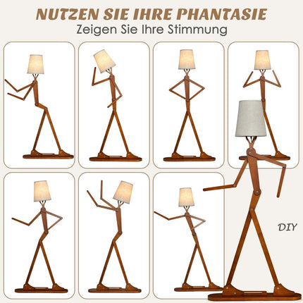 Adjustable Wooden Floor Lamp – 160 cm, Fabric Shade