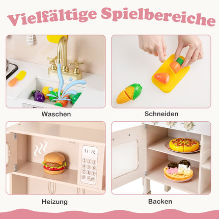 Adjustable Wooden Play Kitchen with Lights & Sounds