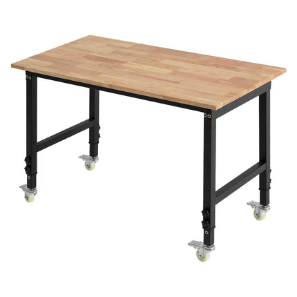 Adjustable Workbench on Wheels, Oak Top, 680 kg Capacity