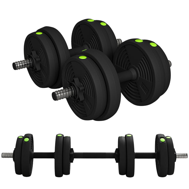 Adjustable dumbbell set, 15 kg, 2-in-1, floor-friendly