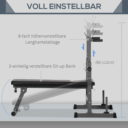 Adjustable steel weight bench with dumbbell rack - black/grey