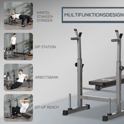 Adjustable steel weight bench with dumbbell rack - black/grey