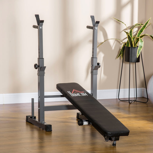 Adjustable steel weight bench with dumbbell rack - black/grey