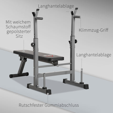 Adjustable steel weight bench with dumbbell rack - black/grey
