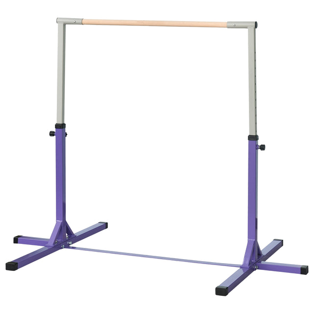 Gymnastiek-turnstang, 13-traps in hoogte verstelbare rekstok, hoge stang-turnstang van hout en stabiele stalen constructie, draagvermogen tot 75 kg, voor 3+ kinderen, binnen, buiten, paars Aosoom