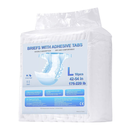 Adult Incontinence Briefs, Tabs, Size L, 40 Count, Wetness Indicator