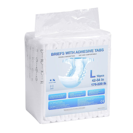 Adult Incontinence Briefs, Tabs, Size L, 40 Count, Wetness Indicator