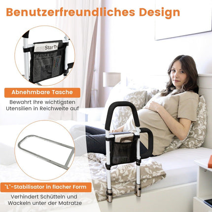 Adult bed rail fall protection with 2 handrails & bag & fastening strap up to 136 kg