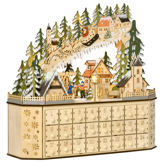 Advent calendar with LED light, 24 fillable boxes, 45x13x43 cm