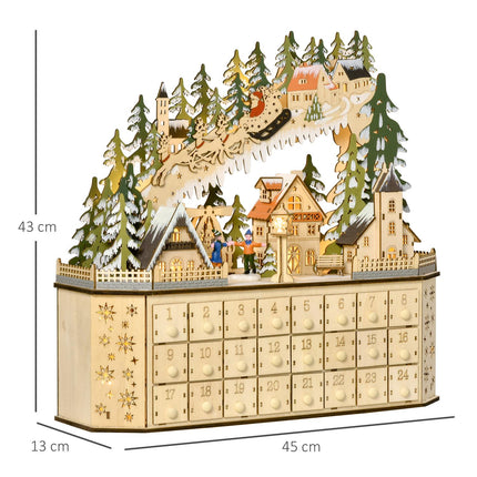 Advent calendar with LED light, 24 fillable boxes, 45x13x43 cm