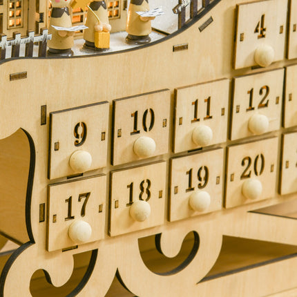 Advent calendar with 24 LED-illuminated boxes, Sled-shaped