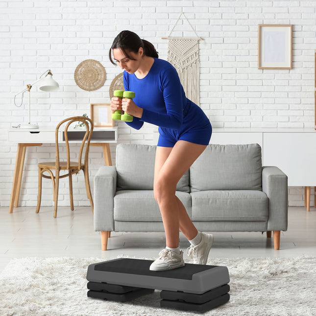 Aerobic stepper, adjustable height, non-slip, gray
