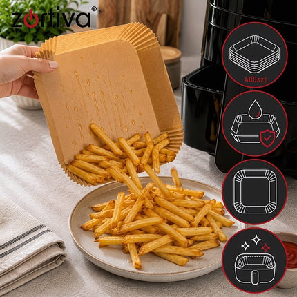 Air Fryer Paper Liners 20 x 20 cm, Set of 400, Non-Stick, Up to 230°C