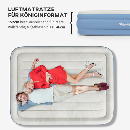 Double air mattress for camping with pillow & pump, light blue
