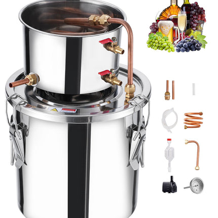 Alcohol Still, 3 Gal, Stainless Steel, Copper Coil, Thermometer, Pump