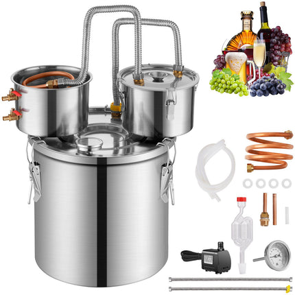 Alcohol Still with Dual Condenser and Copper Coil, 3 Gal, Stainless Steel