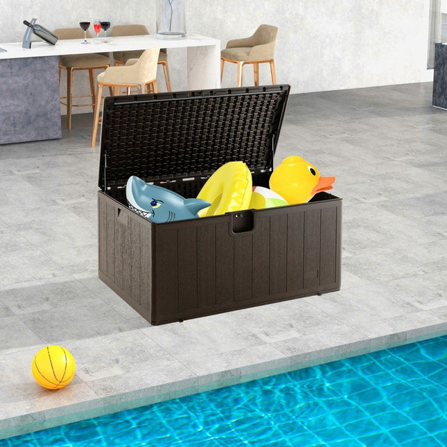 All Weather Storage Box 492L Capacity with Lockable Lid Waterproof Garden Box Brown