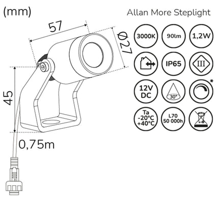 Allan More Spotlight w metal spear 1-pack 12V 3000K 100lm IP67