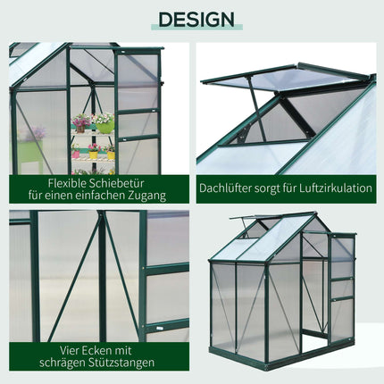 Aluminium Greenhouse with Roof Vent, 190 x 132 x 201 cm