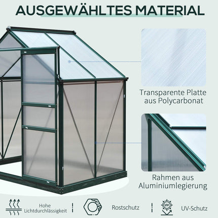 Aluminium Greenhouse with Roof Vent, 190 x 132 x 201 cm