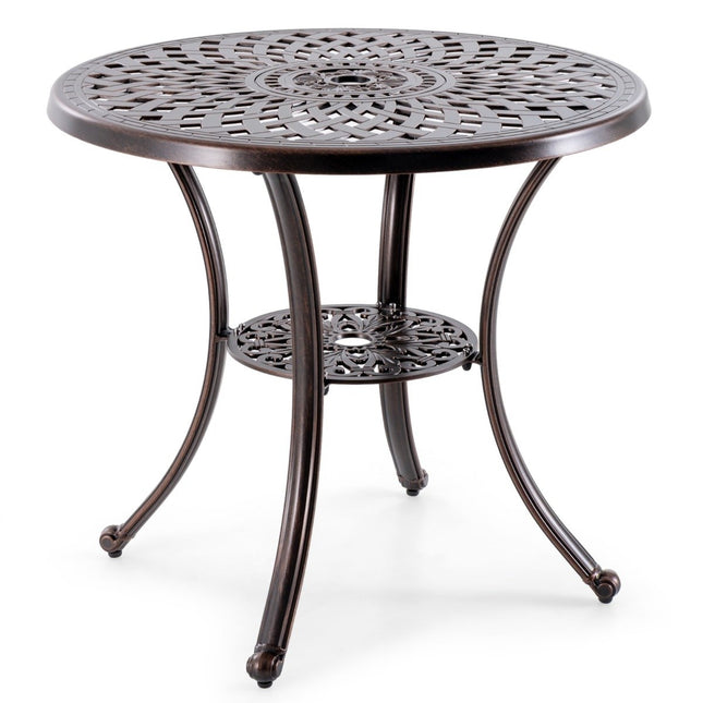 Aluminium Patio Table with Umbrella Hole & Shelf