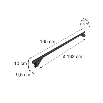 Aluminium Roof Bars for Closed Rails, Black, 135 cm