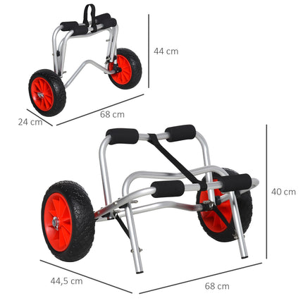 Collapsible canoe and kayak trailer in aluminum with strap, PU wheels