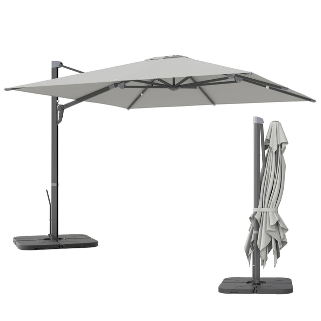Aluminum Cantilever Umbrella 3x3m, Rotating 360°, Light Grey