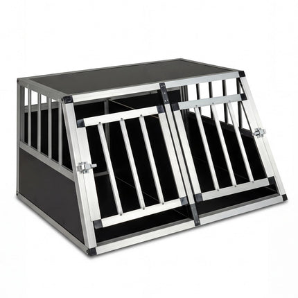 Aluminum Dog Travel Crate with Locking Doors & Divider