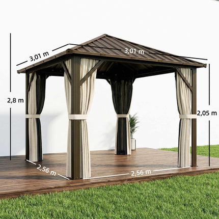Aluminum Garden Pavilion with Steel Roof, Mosquito Net, 3x3m
