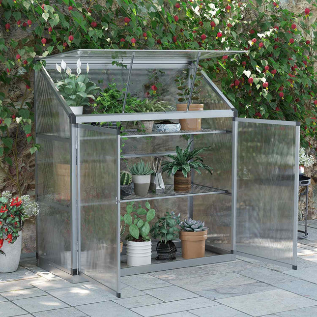 Aluminum greenhouse with foundation, 3 levels, 131x58x139.5 cm