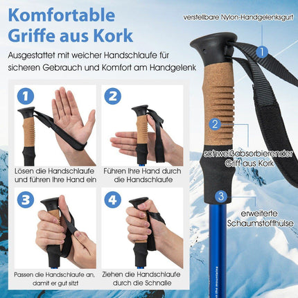 Aluminum Nordic Walking Poles Telescopic Hiking Poles Trekking Poles 1 Pair Set Adjustable 65-135cm-blue