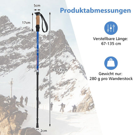 Aluminum Nordic Walking Poles Telescopic Hiking Poles Trekking Poles 1 Pair Set Adjustable 65-135cm-blue