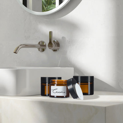 Amber Glass Cream Jars, 60 ml, UV Protection, Leak-Proof