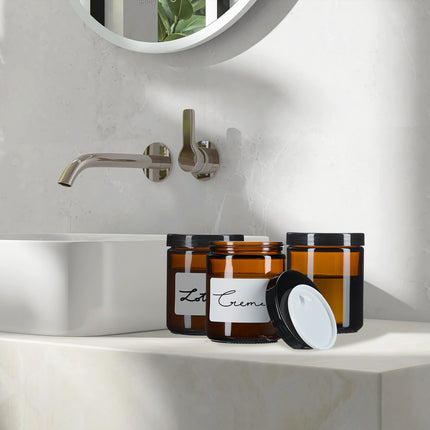 Amber Glass Jars, 12-Pack – UV Protection, Leak-Proof