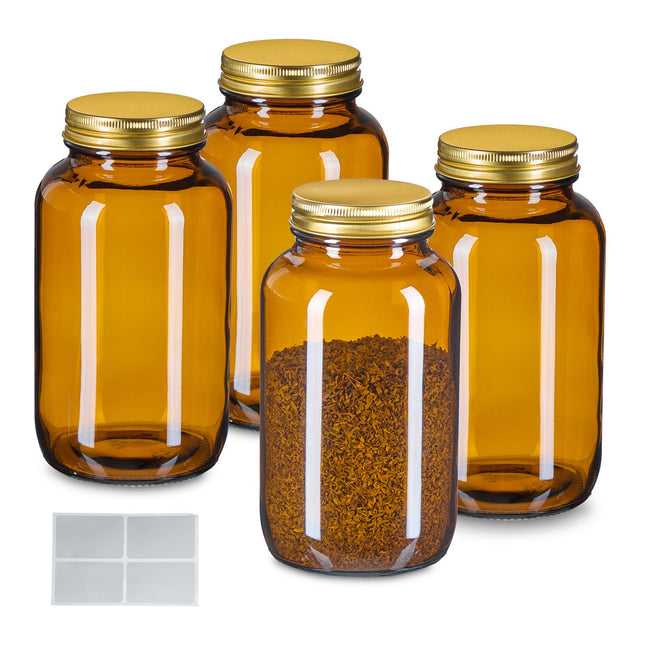 Amber Glass Jars 400ml, Wide-Mouth, Airtight Seal