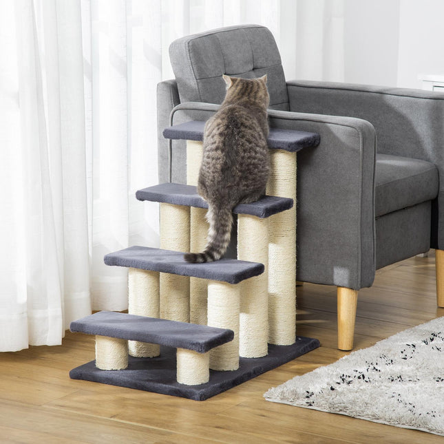 4-step soft plush pet stairs, gray, 60x40.5x59 cm