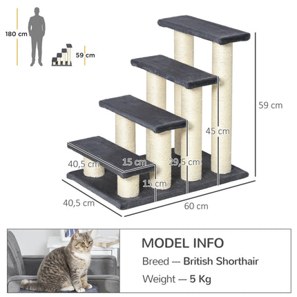 4-step soft plush pet stairs, gray, 60x40.5x59 cm