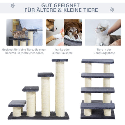 4-step soft plush pet stairs, gray, 60x40.5x59 cm