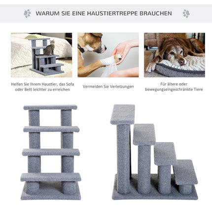 Pet stairs for cats and dogs, 4 steps, gray, 63.5x43x60 cm
