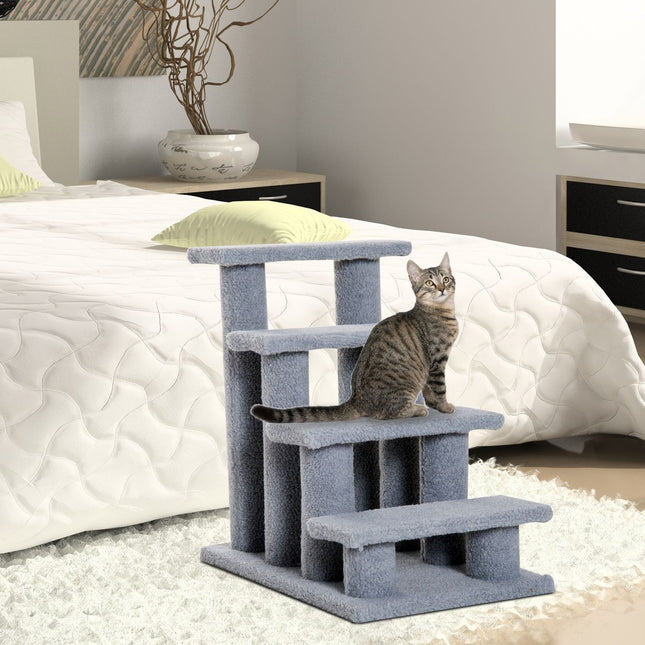 Pet stairs for cats and dogs, 4 steps, gray, 63.5x43x60 cm