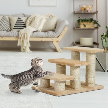 3-step plush stairs for dogs and cats, cream, 45x35x34 cm